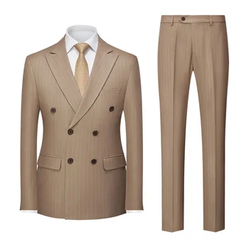 M-5XL-Nový High-end Mužov Pruhy (vyhovovali + Vesta + Nohavice) Klasické jednofarebné Tri-kus Módne Pekný Dvojité Rozdelenie Oblek