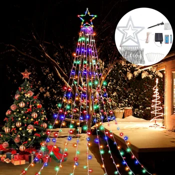 Vonkajšie Vianočné Ozdoby Solárne vodopád Star Light String 350 LED Strom Svetlo 8 Režimov na Dvore Festival Svadobné Party Decor