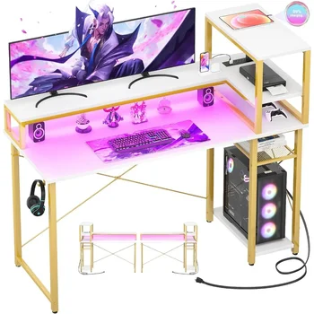 Počítač, písací stôl,stolná hra 47 palcov,počítač, stôl so skladacia úložný stojan,home office stôl s napájacej zásuvky a RGB LED svetlá