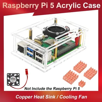 Nové Raspberry Pi 5 Akryl Prípade Tranparent Pasívne Chladenie Voliteľné Chladiaci Ventilátor Medi Chladič pre Raspberry Pi 5