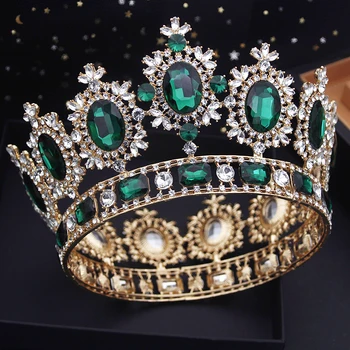 Vintage Royal Queen Svadobné Koruny Veľké Diadem Crystal Tiaras Kruhu Prom Sprievod Headdress Svadobné Šperky, Ozdoby Hlavy