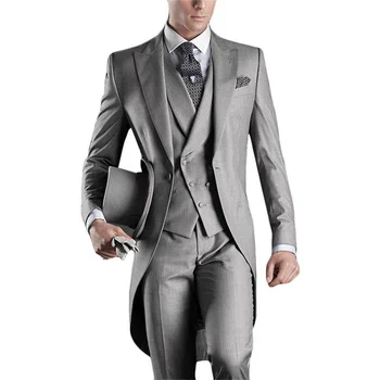 3 Kusy Svadobné Šaty Luxusné pánske Obleky Svetlo Sivý Kostým Pre Mužov Ternos Masculinos Slim Fit Tuxedos (Bunda+Nohavice+Vesta) Nové