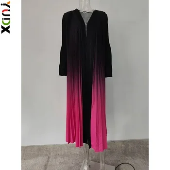 YUDX Miyake Skladaný Gradient Vytlačené Skladaný Zákopy Srsti Pre Ženy Plné Oslnenie Rukávy Elegantné Večerné Coats 2023 Jeseň Nové