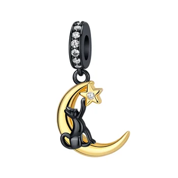 925 Sterling Silver Moon Star Mačka Zvierat Série Prívesok Charm Fit Pôvodné Pandora Prívesky Náramky Ženy DIY Šperky Darček