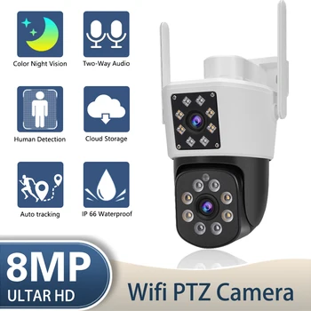 8MP 4K Duálny Objektív WiF Smart PTZ IP Kamera Duálny Displej Vonkajšie Farebné Nočné Videnie AI Auto tracking Bezdrôtový CCTV Kameru