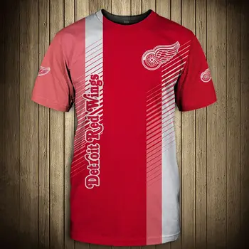 Detroit Módne Bežné Mužov Red Wings t-shirt Prúžok Dizajn Šijacia Geometrické Graffiti Vytlačiť v Pohode Topy