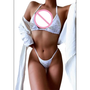 Ženy s uväzovaním za 2ks Bikini Set pre TROJUHOLNÍK Podprsenka Tangá Plavky, Spodná Farbou pre butterfly pre drahokamu Brazílsky B D5QD