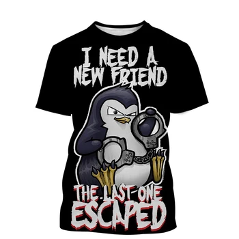 Legrační Tučniaka Cartoon Vzor T-Shirts 3D Tlač Muži Ženy Móda Nové Tees Príliš Krátky Rukáv T-Shirt Harajuku Oblečenie, Topy