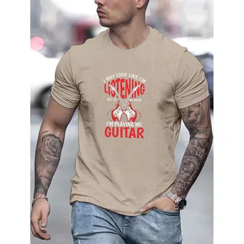 Módny trend u mužov GITARA vytlačené Európskych a Amerických krátkym rukávom pánske kolo krku T-shirt lete bežné tričko