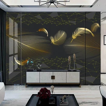 Vlastné Akejkoľvek Veľkosti 3D Modernej Geometrie Svetla Luxusné Zlaté Pierko Retro Pozadí Steny Abstraktných De Parede Domov Dekor Tapety 3D Fresco