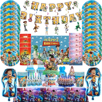 Disney Toy Story Narodeniny, Party Dekorácie Buzz Lightyear Balóny Woody Papierové Poháre Riad Nálepky Dodávky Pre Deti Priazeň