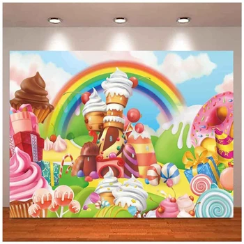 Lízatko Candyland Fotografie Pozadie Sladké Cartoon Rainbow Strana Dodávky Pre Dievča Princezná 1. Narodeniny Dekor Pozadí