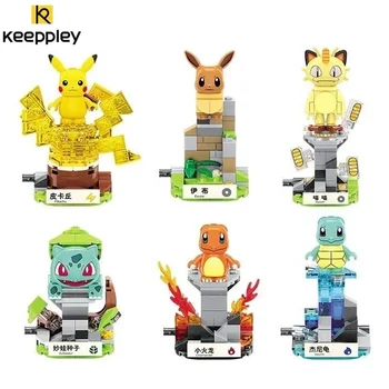 Keeppley Pokemon detské Hračky Pikachu Vytiahol Loptu Bulbasaur Model Charmander Dragon Squirtle Puzzle Anime Blok Ornament Dary