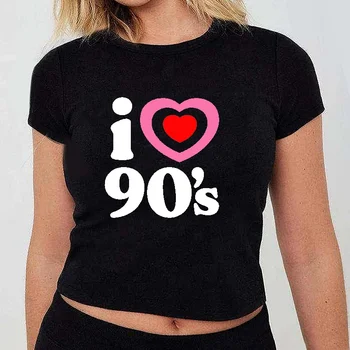 Som Láska Srdce 90. rokov Zábavné Písmená Tlačené Ženy Tričko Harajuku Y2k Baby Čaj Letné Módne Dámske Orezanie Hornej Streetwear Oblečenie