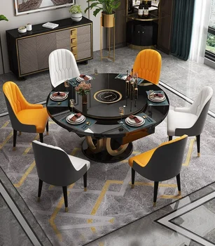 Svetlo luxusné multifunkčné jedálenský stôl a stoličky zmes domácnosti teleskopická 8-osoba kruhové indukčná varná doska turntabl
