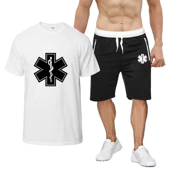 EMT Záchranár záchrannej zdravotnej 2023 Mužov je Nové Letné Móda Tlačené Bežné Krátke Bavlnené tričko, Šortky Dva Kusy Sady