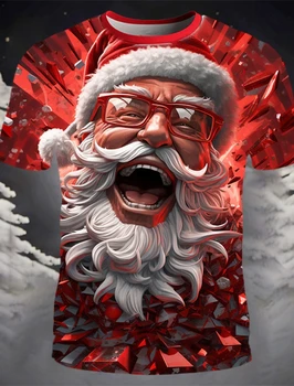 2024 Vianočné Mens T Tričko Fashion Bežné Strane Šialený Santa Claus Vzor Pohode Karneval Elastické, Mäkké Pohodlné Nové Veľké Veľkosť