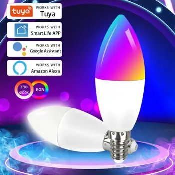 Wifi Smart Žiarovky E14 Sviečka, Lampa RGB+CW+WW 5W 7W 9W Tuya Inteligentný Život APLIKÁCIE Hlasové Ovládanie Kompatibilné Alexa Domov Stmievateľné