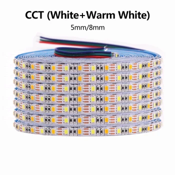 CCT LED Pás Svetla 2835SMD 120LEDs/m Flexibilné Stmievateľné Led Pásky 5 mm/8 mm Šírka Biela Teplá Biela Fita LED Svetelné Pásy DC5V 5M