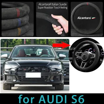 Pre Audi RS6 38cm Alcantara auto volant, kryt dovezené, kožený volant, posilňovač riadenia kolesá kryt