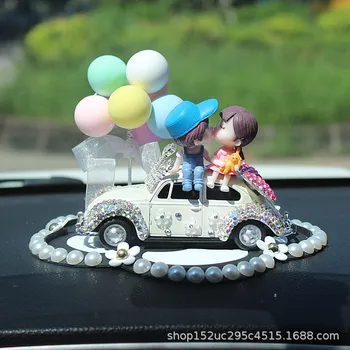 Móda Auto Dekorácie Zábavné Kawaii Páry Cartoon Diamond Svadobné Auto Auto Vnútra Ženy, Ružová Tabuli Dekoračné Doplnky