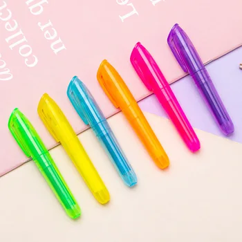 6Pcs Farba Candy Zvýrazňovač Pero Značky Kefa Perá Fluorescenčné Pero na Kreslenie Zvýrazňovače Pomocou Perá, Kancelárske Školské potreby