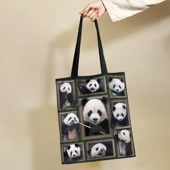 Yikeluo dámske Eco-Friendly Tote Bag Roztomilá Panda Veľká Kapacita Nákupní Taška Dievčatá Prímestských Tote Taška cez Rameno Zviera Kabelka