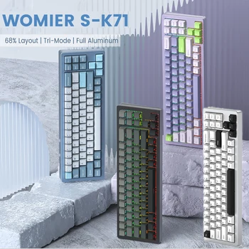 Womier Modrá S-K71 Tri-Mode 68% z Hliníkovej Zliatiny Bezdrôtová Mechanical Gaming Keyboard Hot Swap pre Mac Wp Červený Spínač