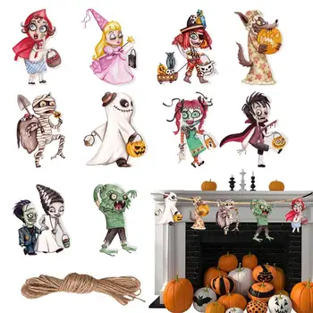Halloween Známky S Lanom Najrôznejších Ornament Desivé Znamenia Dekorácie 10 Kusov Prívesok S Jasnými Farbami Pre Schodisko, Zábradlie