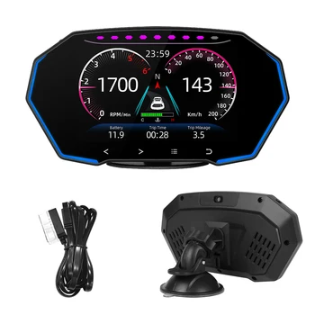 LCD Displej F11 Bezpečnostný Alarm Diagnostické 7 Farieb 4 Palcový HUD OBD2 GPS Duálny Systém Tachometra Automobilu Head Up Display