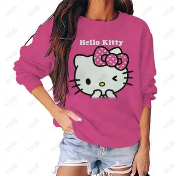 Ahoj Kitty tlač Módne Sladké Cartoon Vytlačené Hoodie Ženy O-krk Dlhý Rukáv Y2k Top Harajuku Streetwear Bežné Mikina