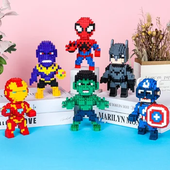Marvel Micro Stavebné Bloky, Batman, Spider-Man, Iron Man Thanos Model Hulk Mini Tehla Kapitán Amerika Hračky Pre Vianočný Darček