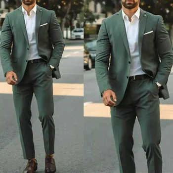 Móda Zelené Sako pánske Obleky, Oblečenie Drážkou Klope Singel svojim Svadobné Formálne Terno 2 Ks(Bunda+Nohavice) Slim Fit 2023