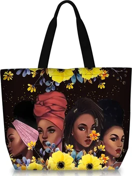 Plátno Tote Bag African American Tašky Cez Rameno, Čierna Dievča Nákupní Taška