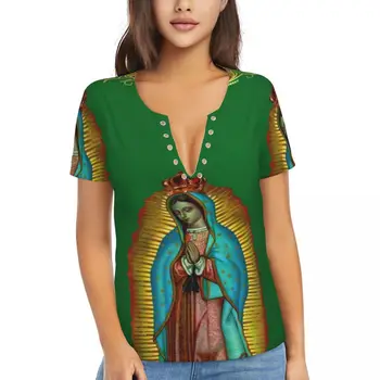 Panny Márie T-Shirt panna Mária z Guadalupe Y2K v Pohode Hlboko V Krku Tričká Krátky Rukáv Klasické Tričko Lete Vlastný DIY Top Tees