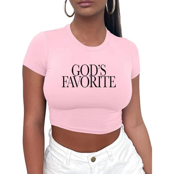 Boh je Obľúbené Letné Módne O Krk Grafické Tričko Harajuku Baby Čaj Y2k Detské Tričko Krátky Rukáv Orezanie Hornej Causle Tričko Femme