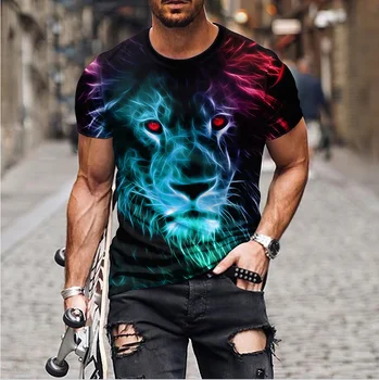 Režim été lev animaux dojem 3D hommes t - shirt manches courtes nadrozmerná t - shirt vente chaude