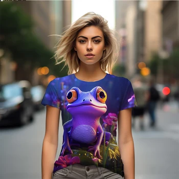 Letné nové dámy T -shirt žaba 3D vytlačené lady T -shirt ležérny štýl Žien T -shirt módny trend ženy T -shirt