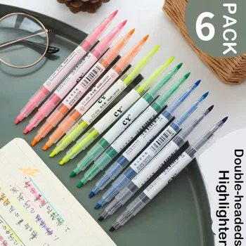 6 Farieb Dvojité Čele Pero, Zvýrazňovač, Umenie Značky Kawaii Japonský Farebné Fluorescenčné Perá Škole & Kancelárske Potreby Kancelárske Potreby