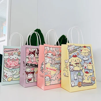 Kawaii Kuromi Cinnamoroll Moje Melódie Kraft Papier Darčekové Tašky Sanrios Anime Candy Box Cookie Package Kabelka Narodeninovej Party Dodávky