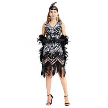 2020 Ženy Flitrami Šaty tvaru Strapce Korálkové Party Šaty Krídlovky Šaty v štýle Art Deco Double