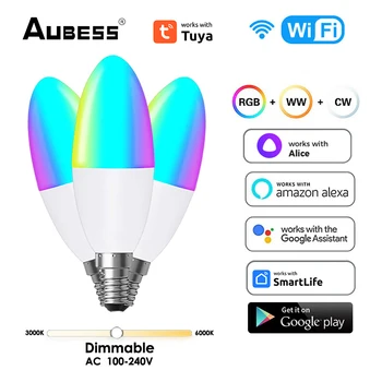 TUYA Smart WiFi E14 Candelabra RGBCW LED Žiarovka 100-240V Stmievateľné Čarovná Lampa Ovládanie Hlasom Alexa Domovská stránka Google Yandex Alice