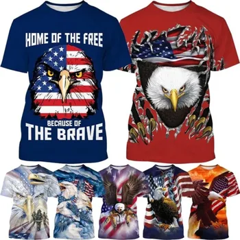Americký Plešatý Eagle Cool 3D T-Shirt Eagle a Americkej Vlajky Tlačiť Bežné Vyhlásenie Posádky Krku, Krátke Rukáv Cosplay pánske Oblečenie